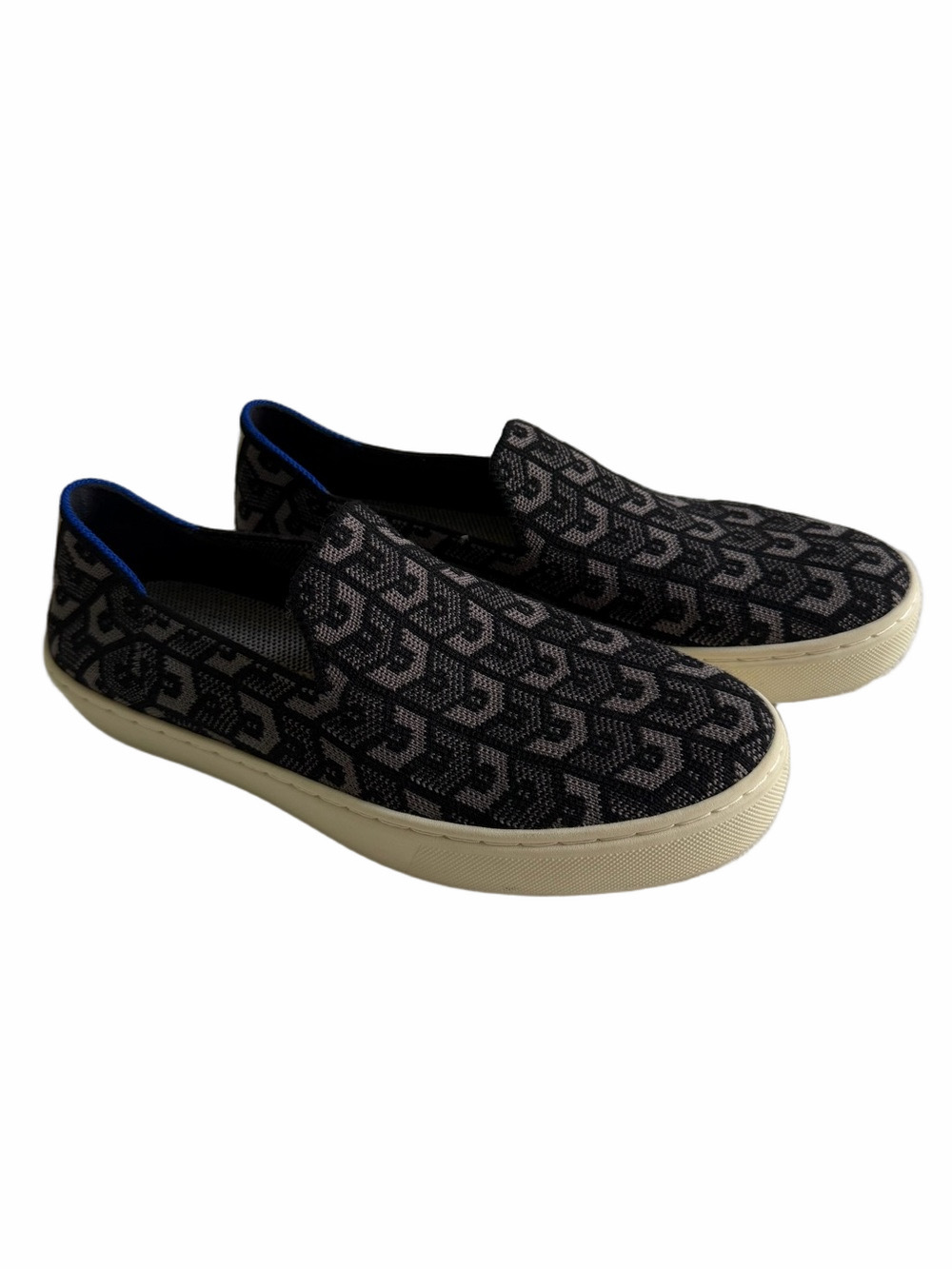 Rothy's The Original Slip On Sneakers Black Gray Geometric Logo Knit Size 7.5
